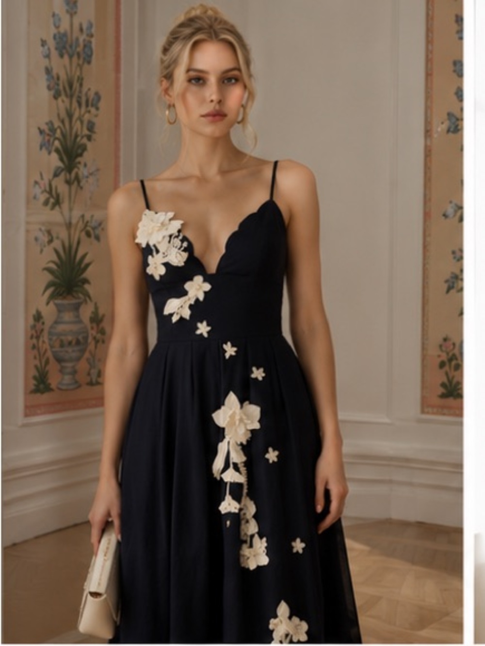 Agua by Agua Bendita Navy Maxi Dress with Ivory Floral Appliqués - Picture 10 of 16